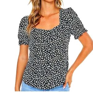 Beautiful black and white flower sweetheart neck  top